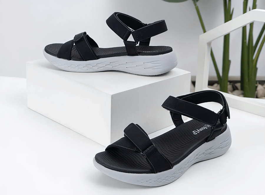 Black Soft Sole Wedge Open Sandals for Women with Breathable Mesh and Rubber Outsole, SF0323
